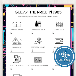 1985 Guess the Price Game, 40th Birthday Party Games, Back in 1985 Trivia Game, 40th Birthday Ideas, Prices Guessing Game, Instant Download