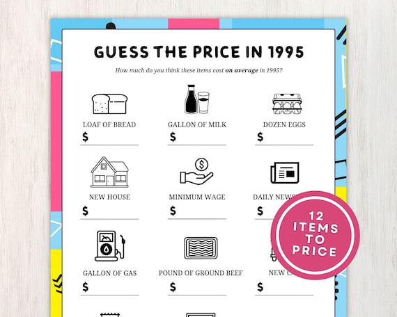 1995 Guess the Price Game, 30th Birthday Party Games, Back in 1995 Trivia Game, 30th Anniversary, 30th Class Reunion, Born in 1995 Games
