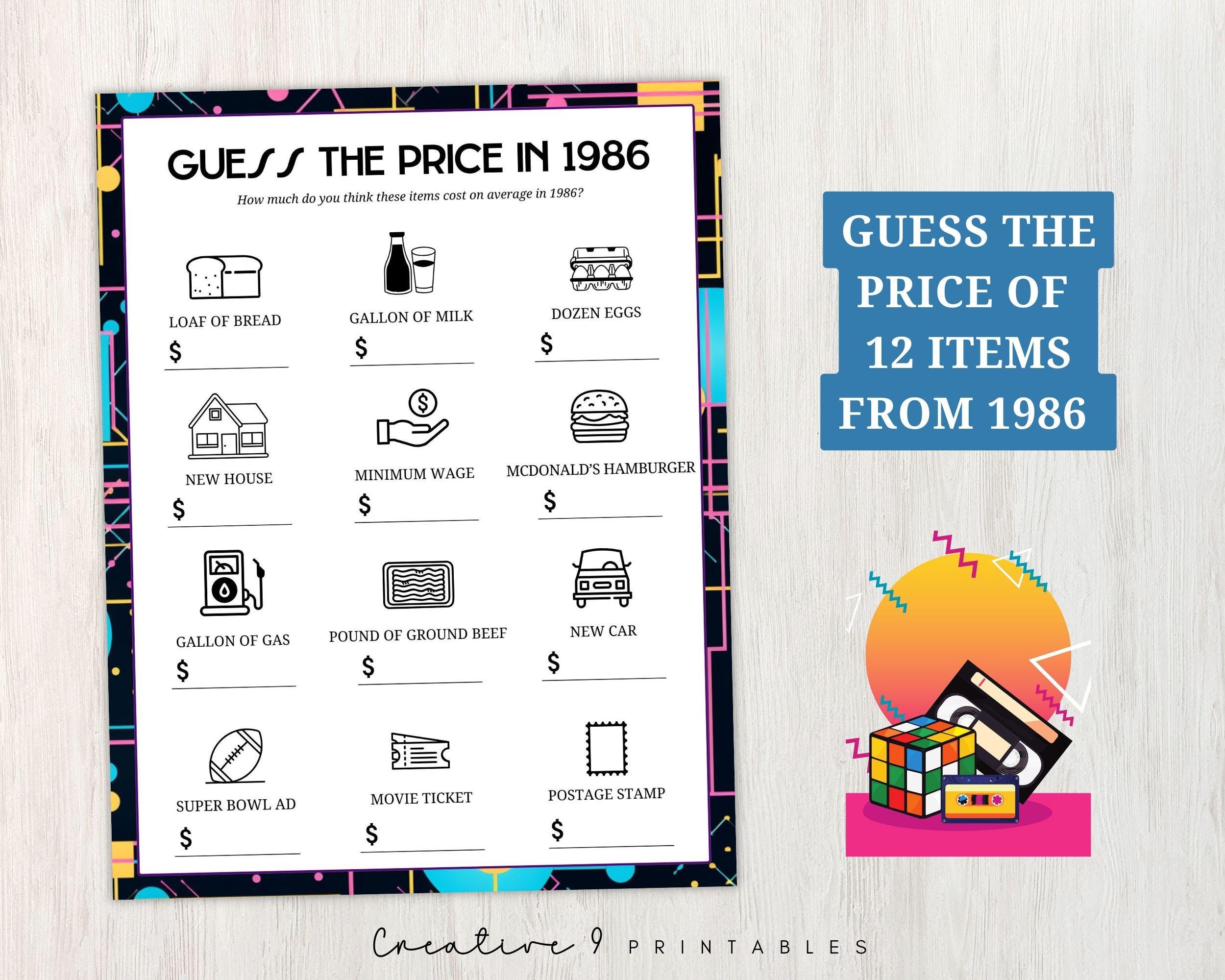 Price Trivia 1986 Guess the Price Trivia Game, 40th Birthday Party Printable ...