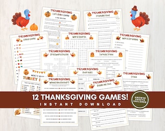 Thanksgiving Game Bundle for Kids and Adults, 12 Thanksgiving Games with Answer Keys for Family and Classroom Parties, Instant Download