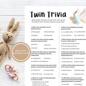 Twin Trivia Baby Shower Juego imprimible para adultos y niños, 10 divertidas preguntas de opción múltiple para grupos, Juegos para bebés gemelos, Descarga instantánea