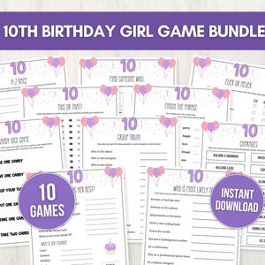 10th Birthday Girl Game Bundle, 10 Printable Party Games + Bonus for Preteens, Fun Tween Birthday Idea for Group of Girls, Instant Download