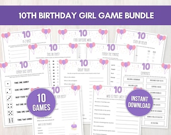 10th Birthday Girl Game Bundle, 10 Printable Party Games + Bonus for Preteens, Fun Tween Birthday Idea for Group of Girls, Instant Download