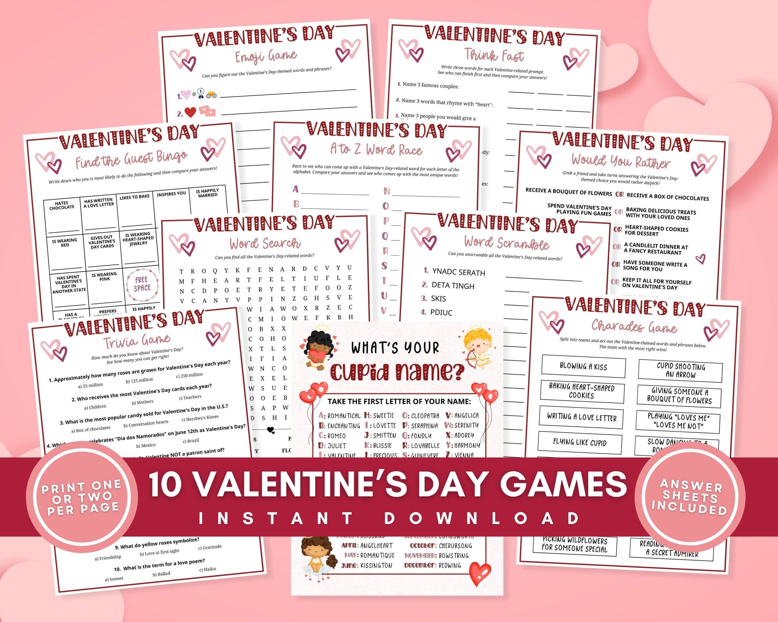 Valentine's Day Game Bundle for Kids, 10 Fun Printable Valentine Party ...