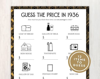 1936 Guess the Price Game, 90th Birthday Party Games, Back in 1936 Trivia, 90-Year-Old Ideas, Instant Download