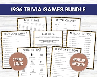 1936 Trivia Game Bundle for Adults, 90th Birthday Game Ideas, Back in 1936, 90th Birthday Trivia, Born in 1936 Fun Facts, Instant Download