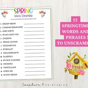 Spring Word Scramble Printable Game for Kids and Adults, 12 Springtime ...