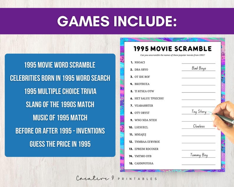 1995 Trivia Bundle for Adults and Kids, Fun Printable 31st Birthday ...