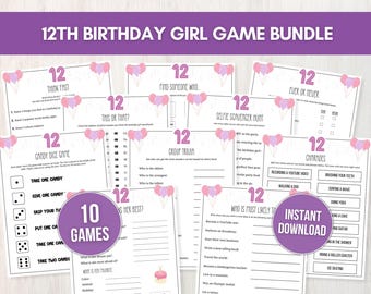 12th Birthday Girl Game Bundle, 10 Printable Birthday Party Games for Preteens, Fun Tween Birthday Idea for Group of Girls, Instant Download