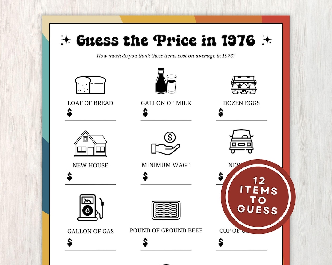 Price Trivia 1976 Guess the Price Trivia, 50th Party Game for Birthday, Anniversary ...