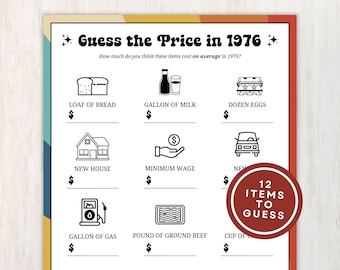1976 Guess the Price Trivia, 50th Party Game for Birthday, Anniversary, or Reunion, Prices Guessing Game, Instant Download