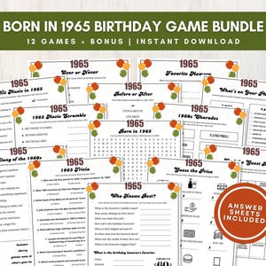 Born in 1965 Trivia Bundle, 60th Birthday Party Games w/ Answers, Fun Activities for Large Groups, Bonus Memory Keepsake, Instant Download