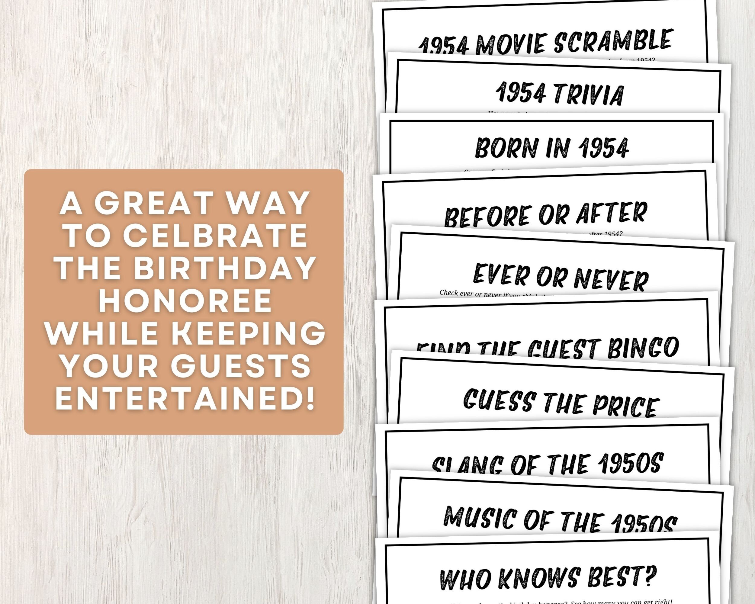 70th Birthday Party Games, Printable Game Bundle With Answer Keys, Born ...