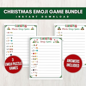 Emoji Christmas Game Bundle for Kids and Adults, 3 Printable Christmas Emoji Games with Answers for Great Holiday Parties, Instant Download