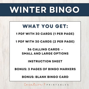 Winter Bingo Printable Game for Kids, Adults, and Seniors, 30 Bingo ...