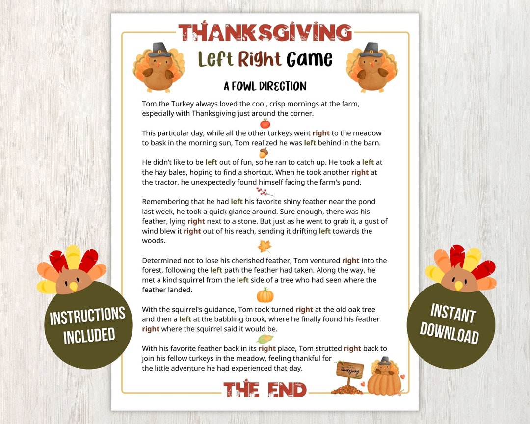 Printable Thanksgiving Left Right Game for Kids and Adults Pass the Printable Thanksgiving Left Right Game for Kids and Adults Pass the