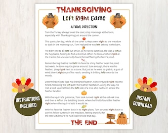 Printable Thanksgiving Left Right Game for Kids and Adults, Pass the Gift Game Perfect for Thanksgiving Gatherings, Instant Download