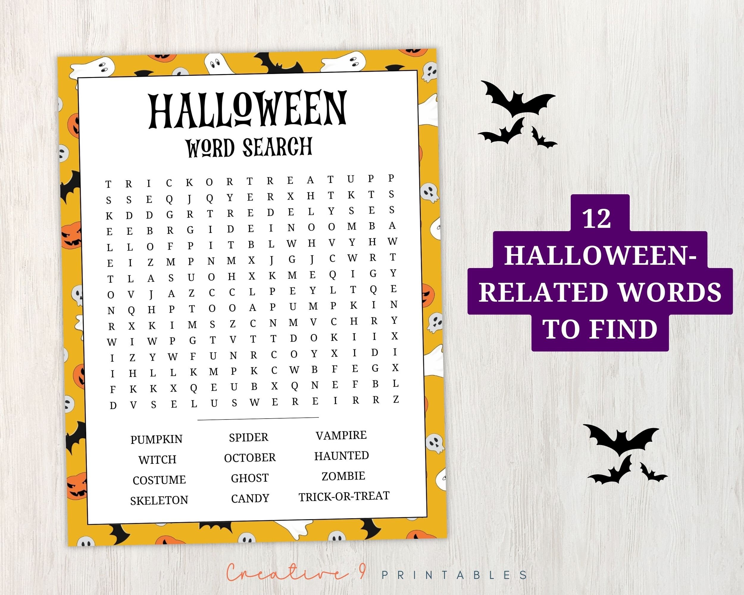 Printable Halloween Word Search Puzzle for Kids and Adults, Fun ...