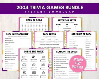 2004 Trivia Bundle for Adults and Kids, 7 Fun Printable 21st Party Games w/ Answers for Birthday, Anniversary, or Reunion, Instant Download