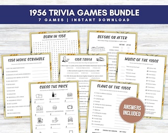 1956 Trivia Game Bundle, 70e verjaardag Party Games, geboren in 1956, afdrukbare Trivia Games voor 70e verjaardagsfeestjes, Instant Download