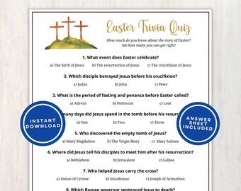 Trivia y respuestas cristianas de Pascua, 10 preguntas del cuestionario sobre la historia bíblica de Pascua, divertido juego imprimible para iglesias y grupos de jóvenes, descarga instantánea
