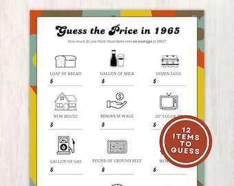 1965 Guess the Price Game, 60th Birthday Party Games, Back in 1965 Trivia Game, 60th Birthday Ideas, 60th Anniversary Game, Instant Download