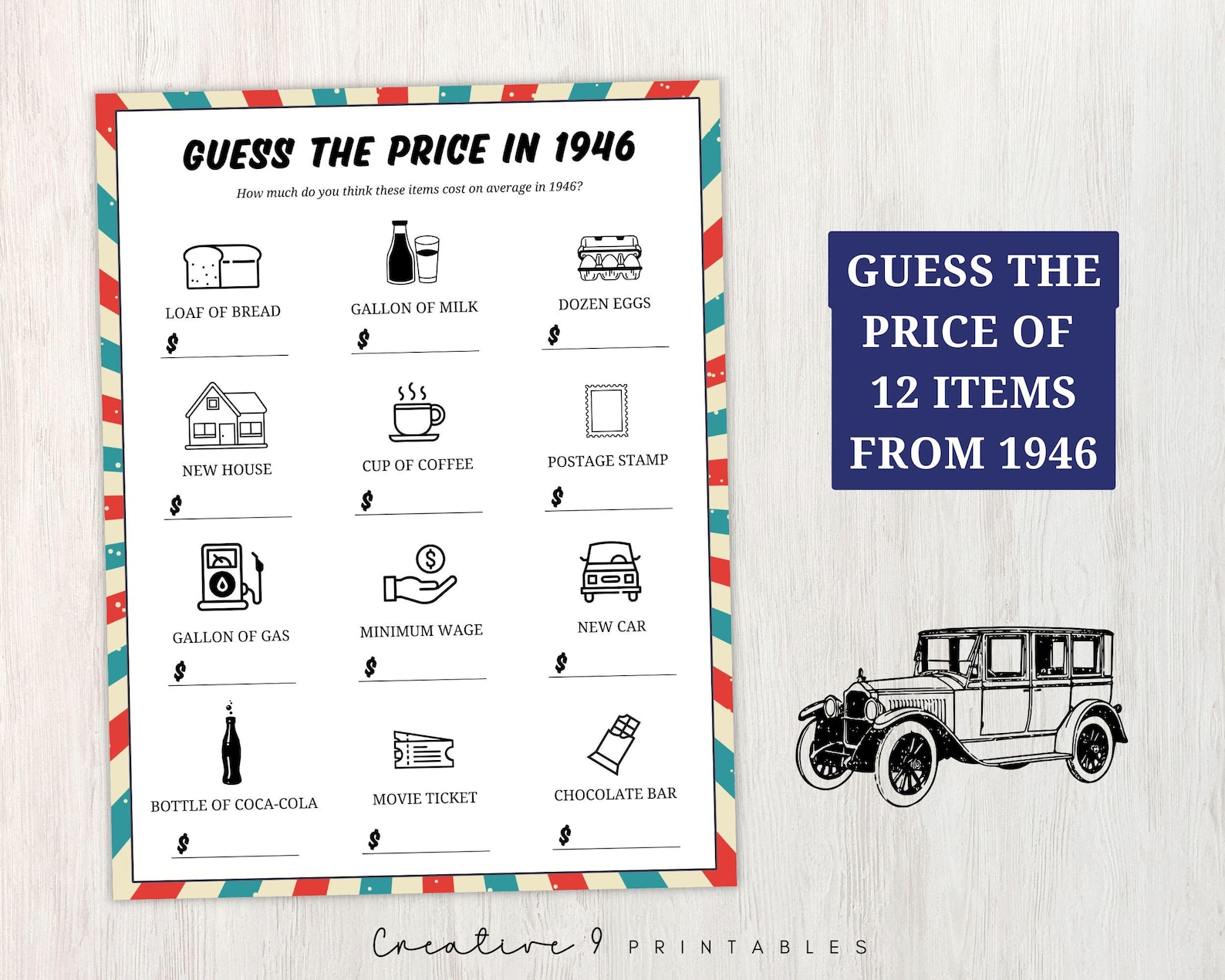 Price Trivia 1946 Guess the Price Trivia Printable Game, 80th Birthday Party Ideas ...