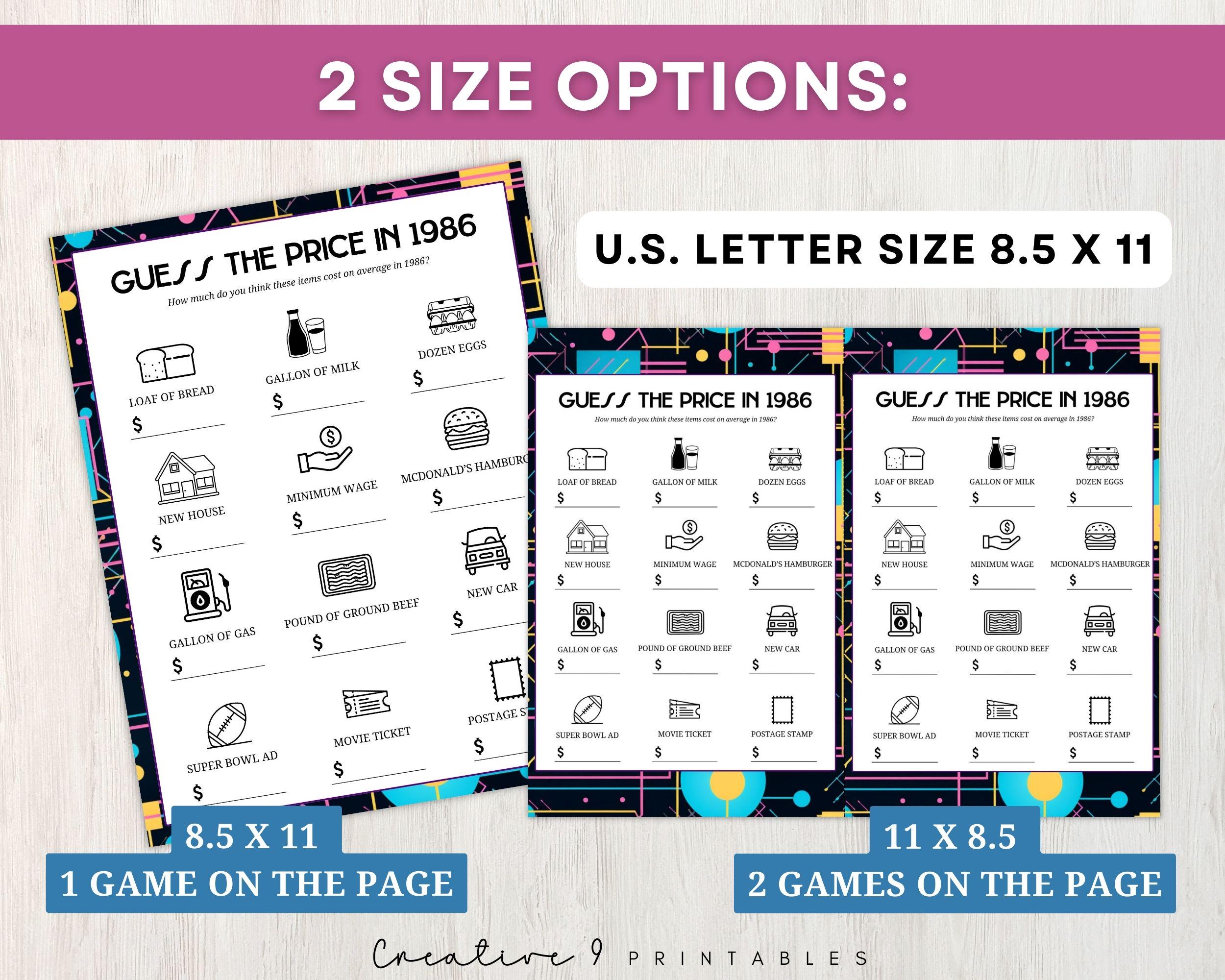 Price Trivia 1986 Guess the Price Trivia Game, 40th Birthday Party Printable ...