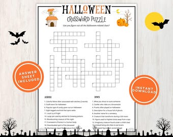 Halloween Crossword Puzzle for Kids and Adults, Fun Printable Halloween Word Game Great for Parties, Teens, and Classrooms, Instant Download