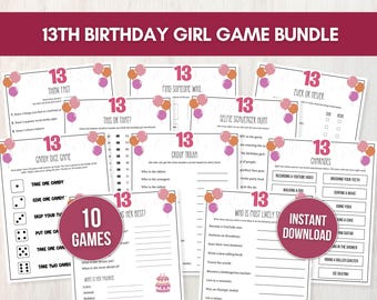 Paquete de juegos para el 13.º cumpleaños de una niña: 10 juegos imprimibles y extra para fiestas preadolescentes. Idea divertida para un cumpleaños adolescente, descarga instantánea.
