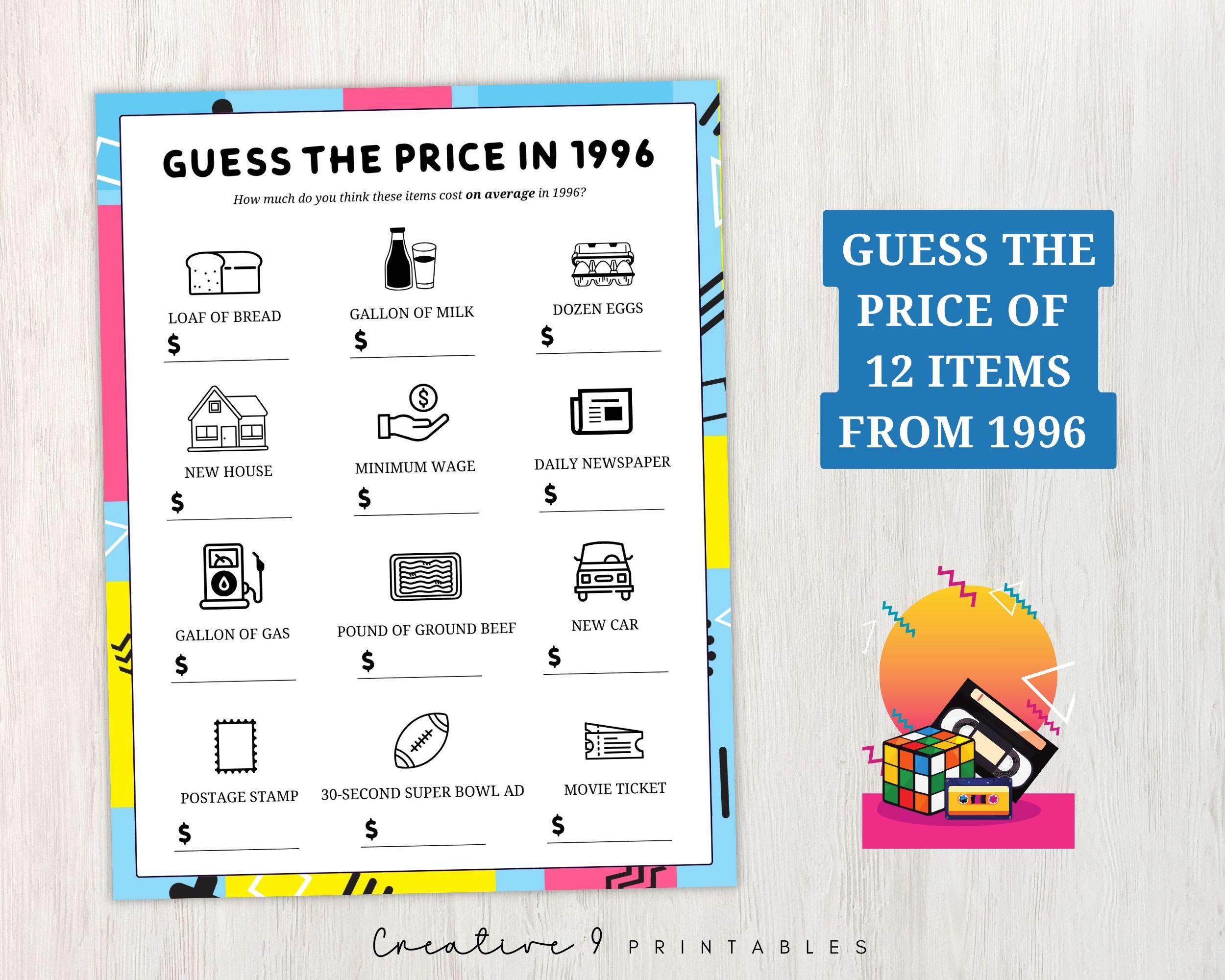 Price Trivia 1996 Guess the Price Trivia Game, 30th Birthday, Anniversary, or ...