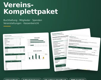 Vereins-Komplettpaket Excel | Vereinsbuchhaltung, Mitgliederverwaltung, Spendenbescheinigung BMF, Kassenbericht | gemeinnütziger Verein e.V.