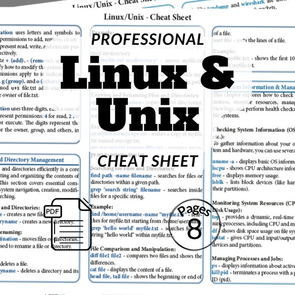 Linux Unix Command Line Cheat Sheet - Master CLI Linux Bash Scripts Unix System Administration Shell Programming Essentials Learn Linux Easy