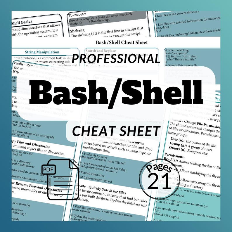 Bash for Beginners Cheat Sheet - Learn Shell Basics Bash Commands Key ...