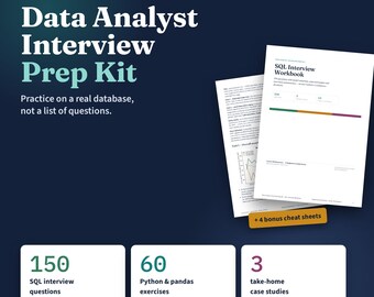 Data Analyst Interview Prep Kit | 150 SQL Questions, 60 Python Pandas Exercises, 3 Take-Home Case Studies, Presentation Template & Tracker