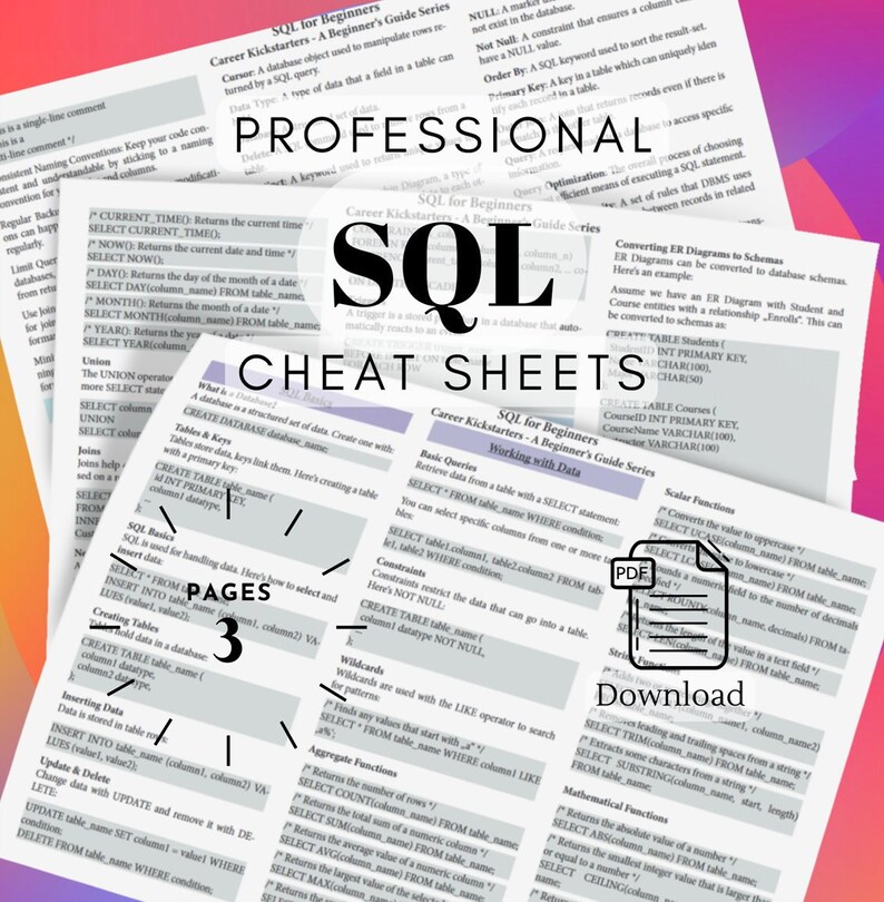 SQL for Beginners Fundamentals Quick Reference Commands SQL Functions ...