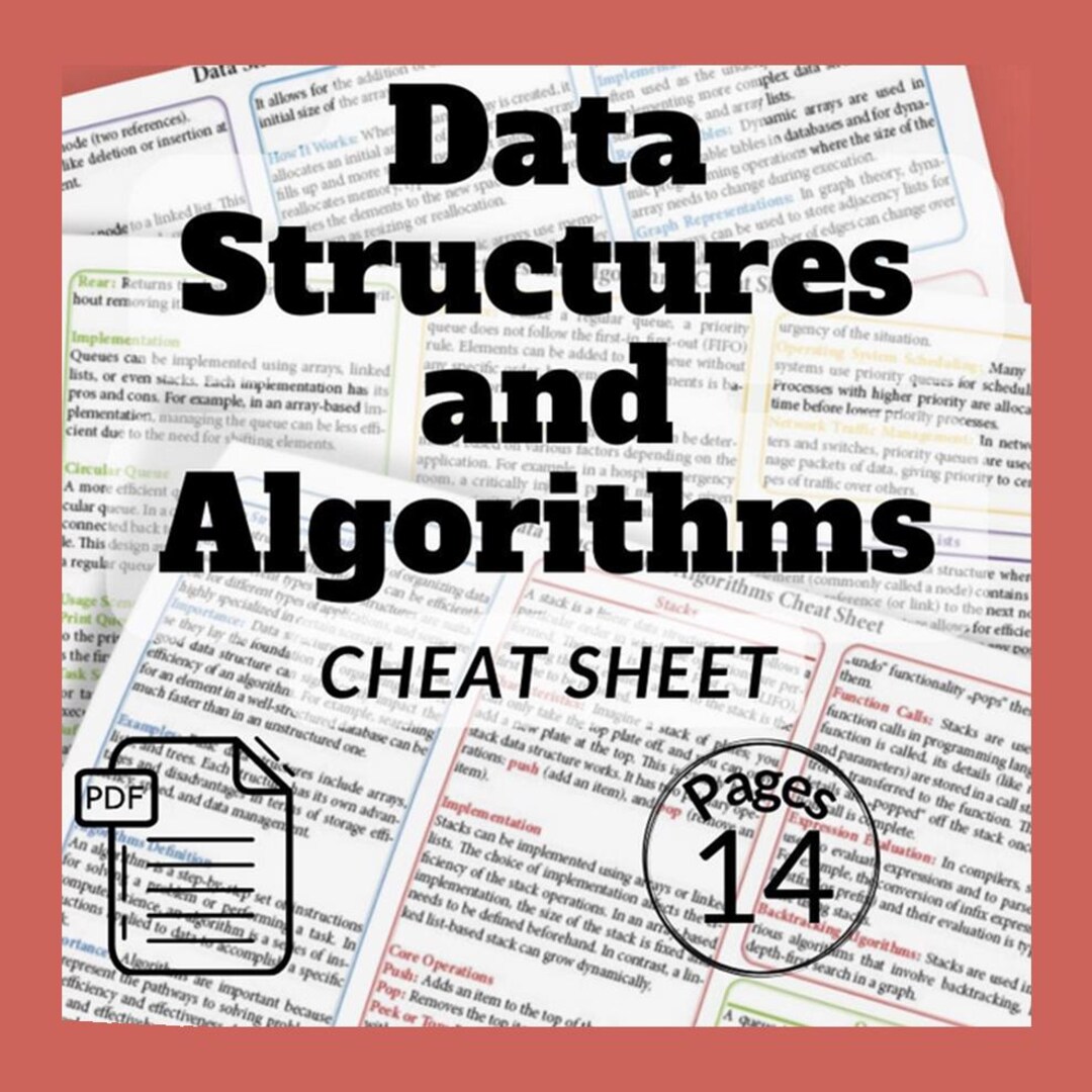 Data Structures and Algorithms Cheat Sheet Data Analyst Beginner - Etsy