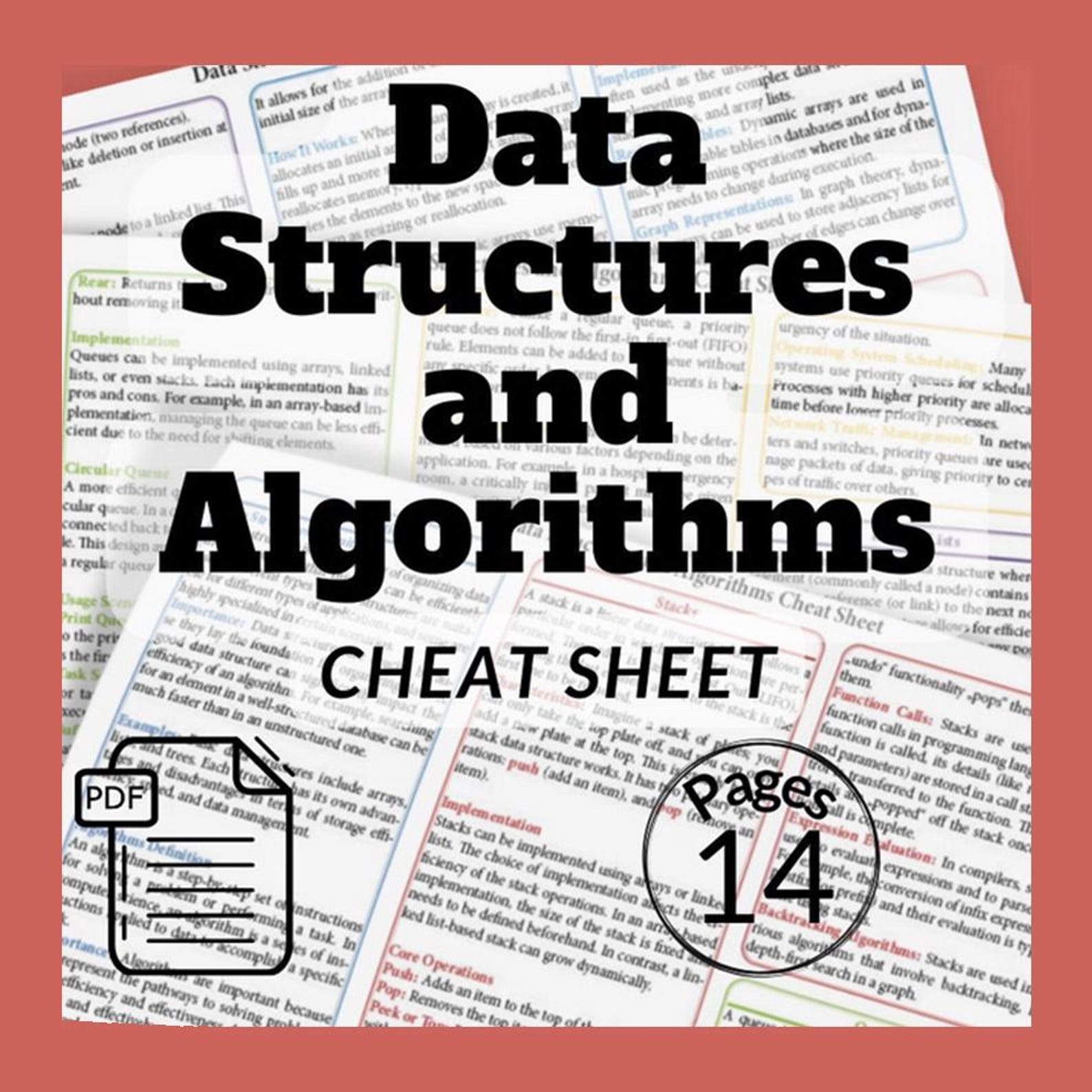 Data Structures and Algorithms Cheat Sheet Data Analyst Beginner ...