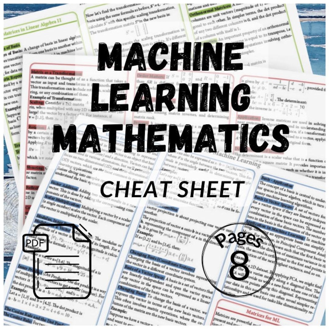 Machine Learning Mathematics Cheat Sheet ML Math Learn Vectors Matrices ...