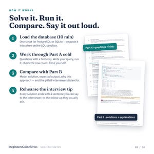 Data Analyst Interview Prep Kit | 150 SQL Questions, 60 Python Pandas Exercises, 3 Take-Home Case Studies, Presentation Template & Tracker Bild 3