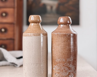 CHOICE Antique English Stoneware Ginger Beer Bottles, 1800s Collectible Bottles
