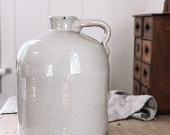 Large Antique Salt Glazed Stoneware Crock Jug | Farmhouse Decor