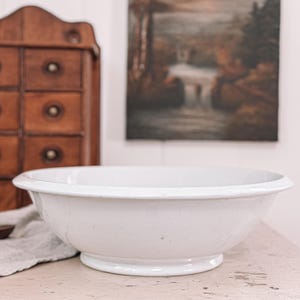 Large Antique Ironstone Bowl | Wash Basin Bowl | English Ironstone Bowl | Fruit Bowl | English Farmhouse + Cottage + Traditional Decor
