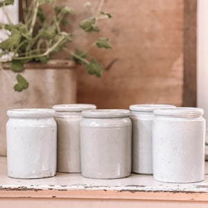 Antique, English Stoneware Roll Top Marmalade Jars, Stoneware Jam Pots, English Stoneware Pots, Victorian Era England Jars, Farmhouse Decor