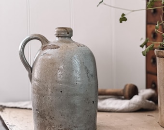 Early American Salt Glazed Stoneware Crock, Farmhouse Vase