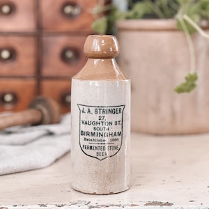 Antique English Stoneware Ginger Beer Bottle, J.A. Stringer Birmingham, Old English Stoneware Bottle, Collectible Bottle, European Farmhouse