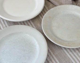Set of 3 Antique Ironstone Plates | Stained Ironstone Plate Stack