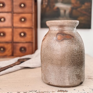 Antique Salt Glazed Stoneware Crock | Farmhouse Utensil Holder
