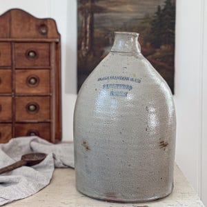 Antique American Salt Glazed Stoneware Crock Jug | 2 Gallon John Conlon & Co Boston