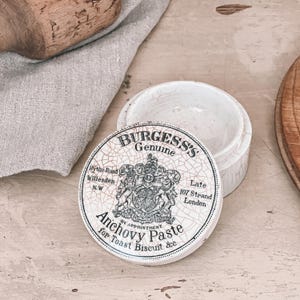 Burgess&#39;s Antique Advertising Anchovy Paste Lidded Jar | English Ironstone Pot | Antique Advertising Jar | English Antique Ironstone